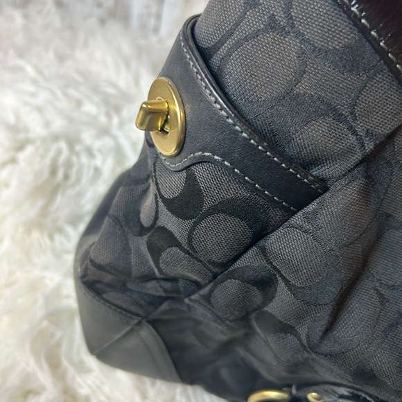 Vintage Coach Black Signature Monogram Shoulder Bag Purse Double Strap Jacquard - Picture 5 of 9